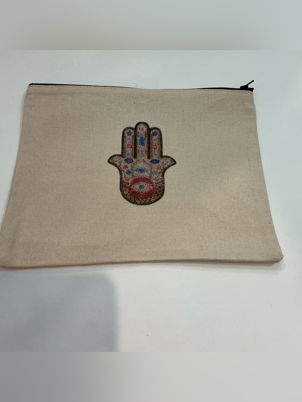 MARCIA MADE IT Hamsa Hand Canvas Zip Pouch - Natural